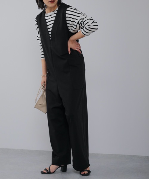 ap retro（アプレトロ）の「ポンチVネックオールインワン　サロペット（つなぎ/オールインワン・レディース・ブラック/グレー/グレイッシュベージュ/カーキ/ネイビー・FREE）」の18枚目の写真