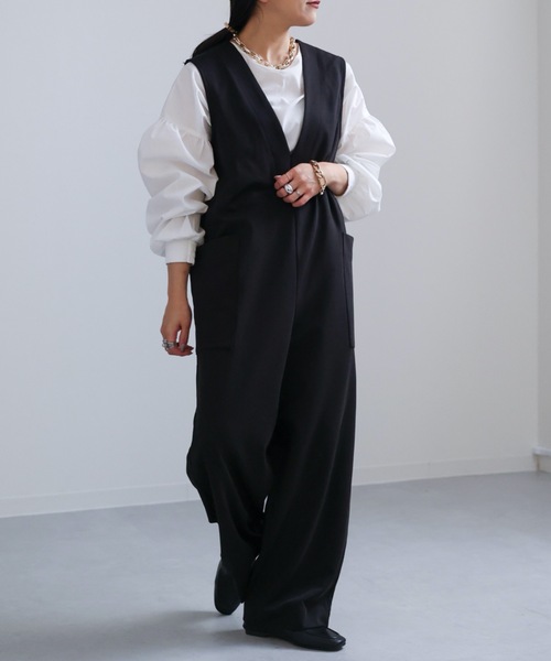 セール】ポンチVネックオールインワン サロペット（つなぎ