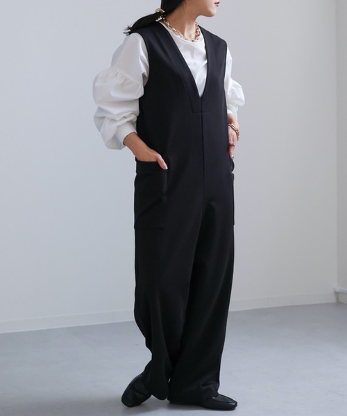 セール】ポンチVネックオールインワン サロペット（つなぎ