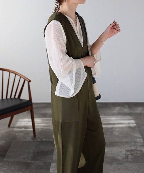 セール】ポンチVネックオールインワン サロペット（つなぎ