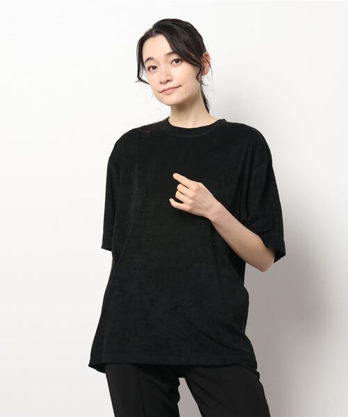 NO WAY(ノーウェイ)の「/Bl/半袖ポケットTシャツ パイル素材(Tシャツ/カットソー・レディース・ピンク/イエロー/ネイビー/ブラック/アイボリー/ベージュ・LARGE/MEDIUM)」の3枚目の写真