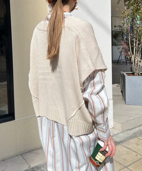 StyleSea(スタイルシー)の「リネンタッチVネックニットベスト(ベスト・レディース・ブラック/パープル/グリーン/アイボリー・MEDIUM)」の9枚目の写真