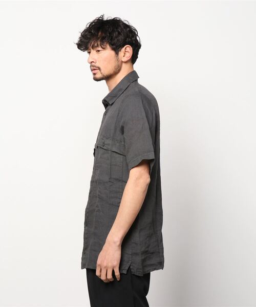 TRANSIT(トランジット)の「TRANSIT/トランジット/LINEN SS SHIRTS(シャツ/ブラウス・メンズ・チャコール・MEDIUM/SMALL)」の2枚目の写真