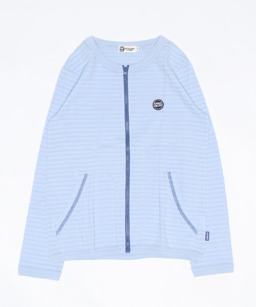KP BOY(ケーピーボーイ)の「ノーカラージップカーディガン(カーディガン/ボレロ・キッズ・杢グレー/ブルー・140cm/150cm)」の1枚目の写真