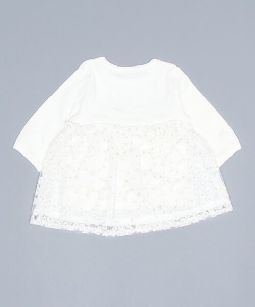 petit main(プティマイン)の「花刺しゅうチュールドッキング6分袖Tシャツ(Tシャツ/カットソー・キッズ・ライトピンク/ブルーグリーン/オフホワイト・120cm/80cm/130cm/110cm/90cm/100cm)」の6枚目の写真