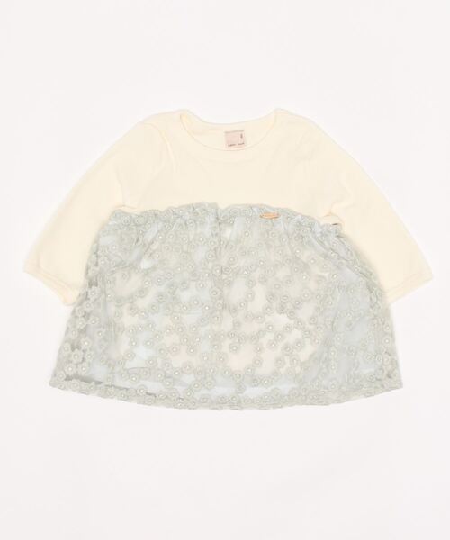 petit main(プティマイン)の「花刺しゅうチュールドッキング6分袖Tシャツ(Tシャツ/カットソー・キッズ・ライトピンク/ブルーグリーン/オフホワイト・120cm/80cm/130cm/110cm/90cm/100cm)」の7枚目の写真