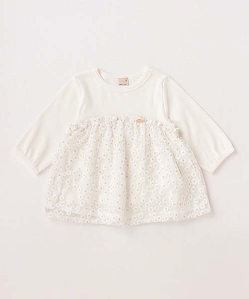 petit main(プティマイン)の「花刺しゅうチュールドッキング6分袖Tシャツ(Tシャツ/カットソー・キッズ・ライトピンク/ブルーグリーン/オフホワイト・120cm/80cm/130cm/110cm/90cm/100cm)」の22枚目の写真