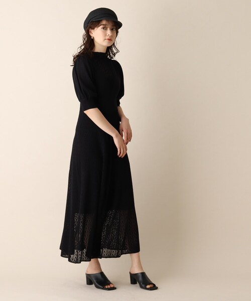 OPAQUE.CLIP（オペークドットクリップ）の「◆透かし柄フレアニットワンピース（ワンピース・レディース・ブラック/オフホワイト/ライトオレンジ系・38）」の3枚目の写真