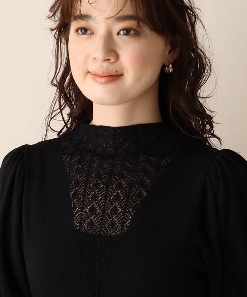 OPAQUE.CLIP（オペークドットクリップ）の「◆透かし柄フレアニットワンピース（ワンピース・レディース・ブラック/オフホワイト/ライトオレンジ系・38）」の11枚目の写真