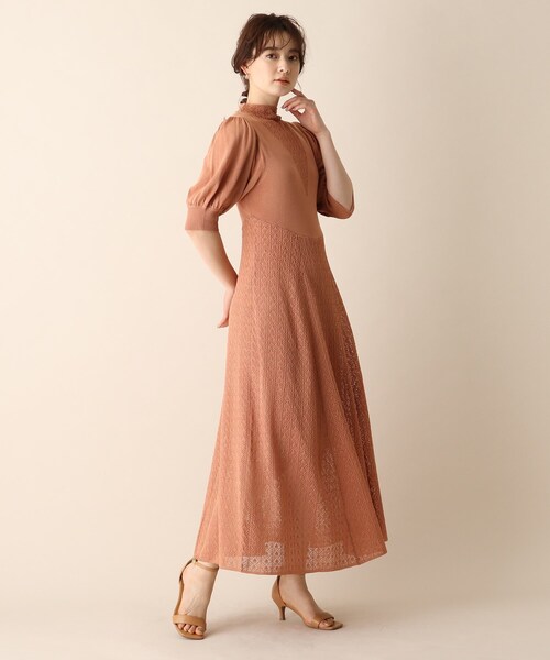 OPAQUE.CLIP（オペークドットクリップ）の「◆透かし柄フレアニットワンピース（ワンピース・レディース・ブラック/オフホワイト/ライトオレンジ系・38）」の7枚目の写真