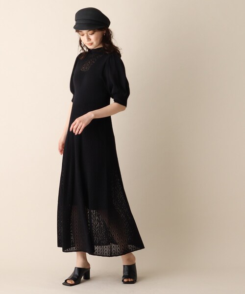 OPAQUE.CLIP（オペークドットクリップ）の「◆透かし柄フレアニットワンピース（ワンピース・レディース・ブラック/オフホワイト/ライトオレンジ系・38）」の10枚目の写真