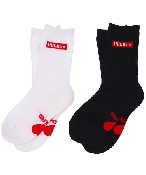 MILKFED.（ミルクフェド）の「BAR AND HEART SOCKS SET/ハート/ブランドロゴ/ミドル丈 靴下/ソックス（ソックス/靴下・レディース・ブラック/レッド/ライトパープル/ライトピンク・ONE SIZE）」の4枚目の写真