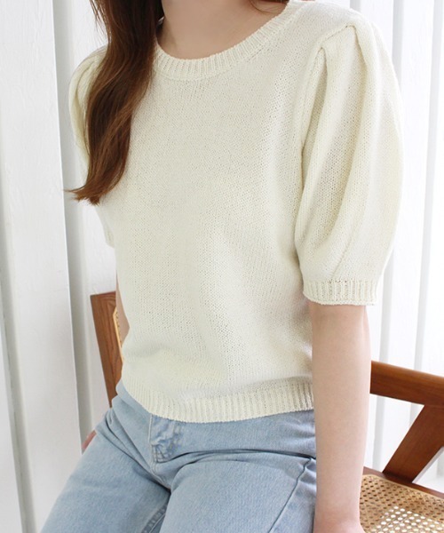 MODE ROBE（モードローブ）の「パフスリーブ半袖ニット（ニット/セーター・レディース・パープル/イエロー/アイボリー・FREE）」の2枚目の写真