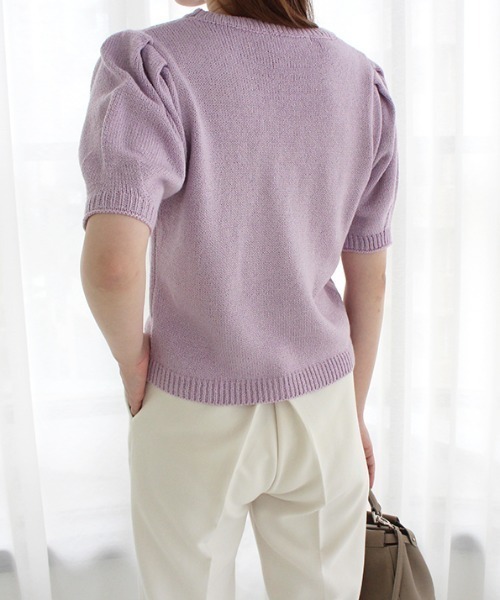 MODE ROBE（モードローブ）の「パフスリーブ半袖ニット（ニット/セーター・レディース・パープル/イエロー/アイボリー・FREE）」の10枚目の写真