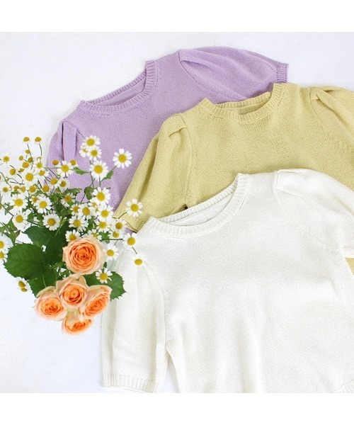 MODE ROBE（モードローブ）の「パフスリーブ半袖ニット（ニット/セーター・レディース・パープル/イエロー/アイボリー・FREE）」の21枚目の写真