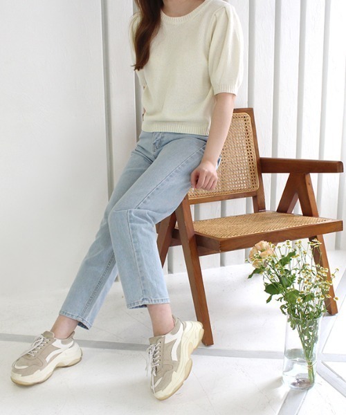 MODE ROBE（モードローブ）の「パフスリーブ半袖ニット（ニット/セーター・レディース・パープル/イエロー/アイボリー・FREE）」の22枚目の写真