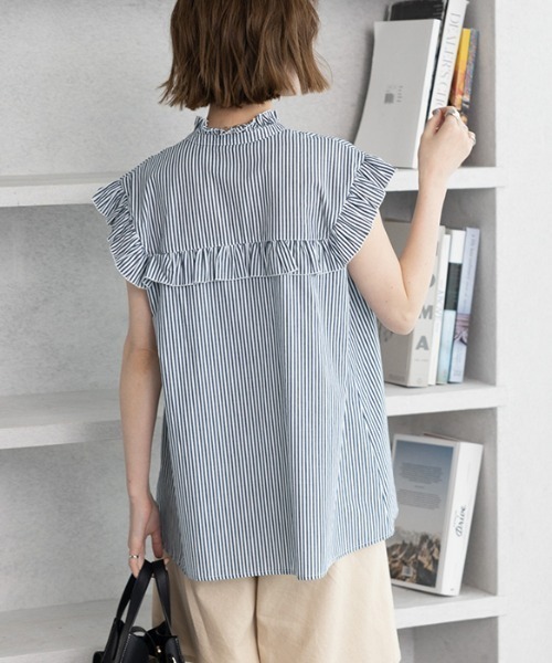 GeeRA（ジーラ）の「フリルデザインフレンチスリーブブラウス（シャツ/ブラウス・レディース・ネイビー/オフホワイト/ブルー・MEDIUM/LARGE/X-LARGE/XX-LARGE）」の15枚目の写真