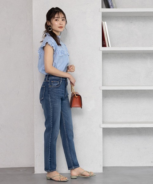 GeeRA（ジーラ）の「フリルデザインフレンチスリーブブラウス（シャツ/ブラウス・レディース・ネイビー/オフホワイト/ブルー・MEDIUM/LARGE/X-LARGE/XX-LARGE）」の17枚目の写真