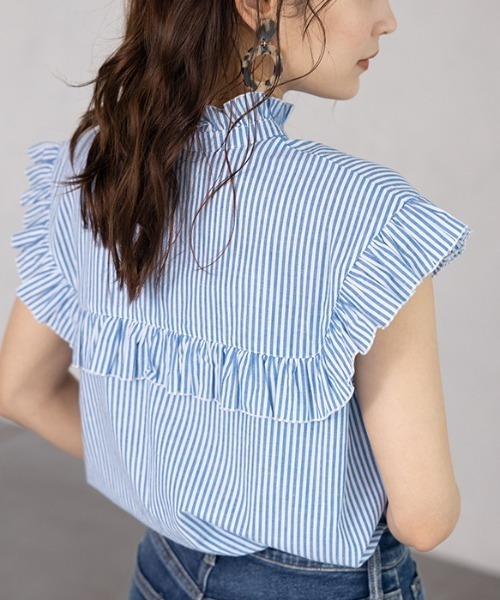 GeeRA（ジーラ）の「フリルデザインフレンチスリーブブラウス（シャツ/ブラウス・レディース・ネイビー/オフホワイト/ブルー・MEDIUM/LARGE/X-LARGE/XX-LARGE）」の21枚目の写真