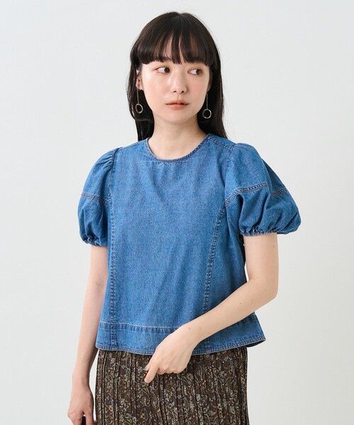 ブラウス シャツ デニム パフスリーブ カラーシャツ レディース GAP ブラウス シャツ デニム パフスリーブ カラーシャツ