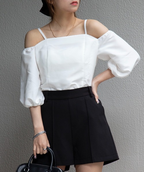 WEGO（ウィゴー）の「WEGO/パフスリーブブラウス（シャツ/ブラウス・レディース・ホワイト/ベージュ・FREE）」の2枚目の写真