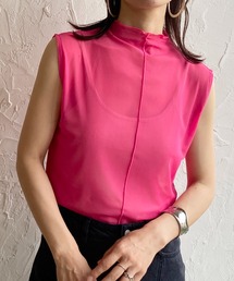 She's Closet（シーズクローゼット）の「前後2wayプチハイネックノースリーブパワーネットシアートップス（Tシャツ/カットソー・レディース・ピンク系）」