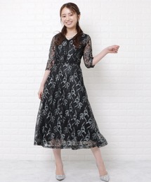 黒 レース Vネック フィット＆フレアドレス 総レースVネックオーバー長袖トップス – LA BELLE ETUDE online