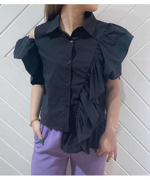 Pauline Bleu(ポリーヌブロー)の「【PaulineBleu/ポリーヌブロー】アシメトリーデザインフリルブラウス(シャツ/ブラウス・レディース・ホワイト/ブラック・FREE)」の11枚目の写真