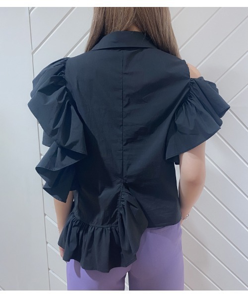 Pauline Bleu(ポリーヌブロー)の「【PaulineBleu/ポリーヌブロー】アシメトリーデザインフリルブラウス(シャツ/ブラウス・レディース・ホワイト/ブラック・FREE)」の8枚目の写真