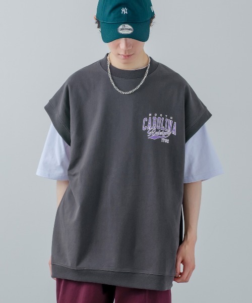 improves(インプローブス)の「USコットン ミニ裏毛ベスト&半袖Tシャツ&チェーンネックレス アンサンブル(アンサンブル・メンズ・グリーン/ダークブルー/スミクロ/グレイッシュベージュ・MEDIUM/LARGE)」の2枚目の写真