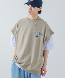 USコットン ミニ裏毛ベスト&半袖Tシャツ&チェーンネックレス アンサンブル