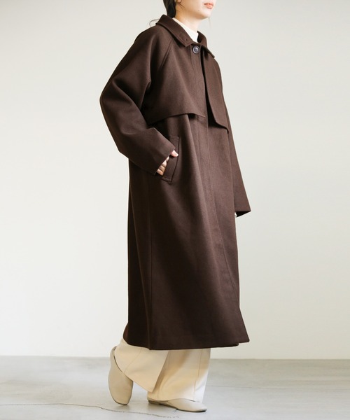 2022 AW スタンドカラーフェイクウールケープロングコート（その他