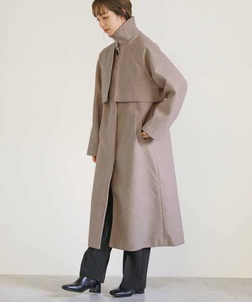 2022 AW スタンドカラーフェイクウールケープロングコート（その他