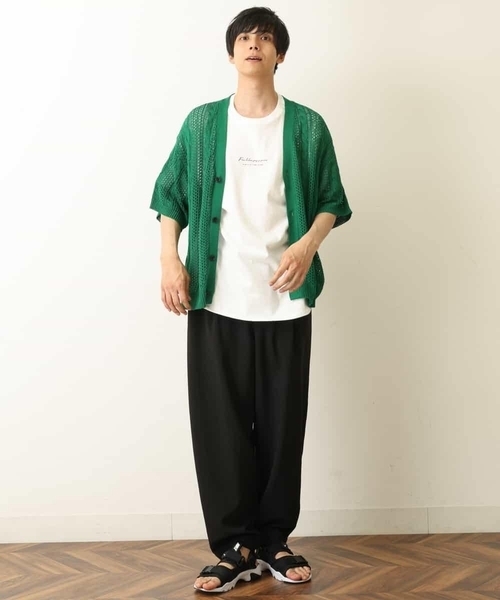 a.v.v（アーヴェヴェ）の「【2SET/ドライタッチ】透かし編みワイドカーディガン（カットソー付き）（カーディガン/ボレロ・メンズ・モカ/グリーン/ブラック・48/50/46）」の13枚目の写真
