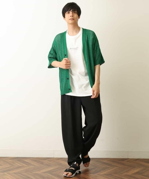 a.v.v（アーヴェヴェ）の「【2SET/ドライタッチ】透かし編みワイドカーディガン（カットソー付き）（カーディガン/ボレロ・メンズ・モカ/グリーン/ブラック・48/50/46）」の14枚目の写真