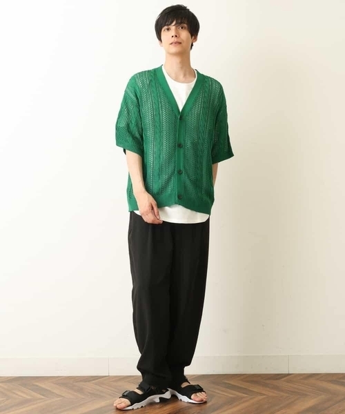 a.v.v（アーヴェヴェ）の「【2SET/ドライタッチ】透かし編みワイドカーディガン（カットソー付き）（カーディガン/ボレロ・メンズ・モカ/グリーン/ブラック・48/50/46）」の16枚目の写真