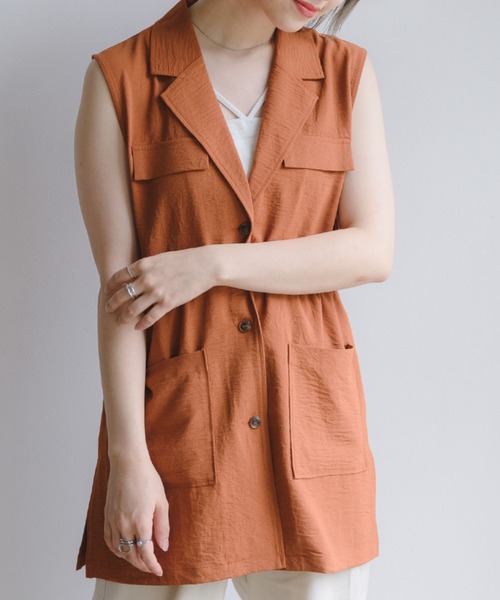 RETRO GIRL（レトロガール）の「開襟ミリタリーベスト（その他アウター・レディース・ブラック/オレンジ/グリーン・FREE）」の3枚目の写真