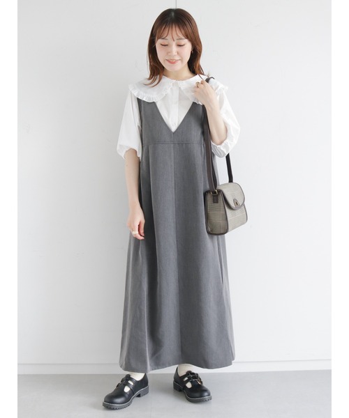 ehka sopo（エヘカソポ）の「Vネックタックジャンパースカート（ワンピース・レディース・イエロー/グリーン/チャコール・ﾌﾘ-）」の12枚目の写真