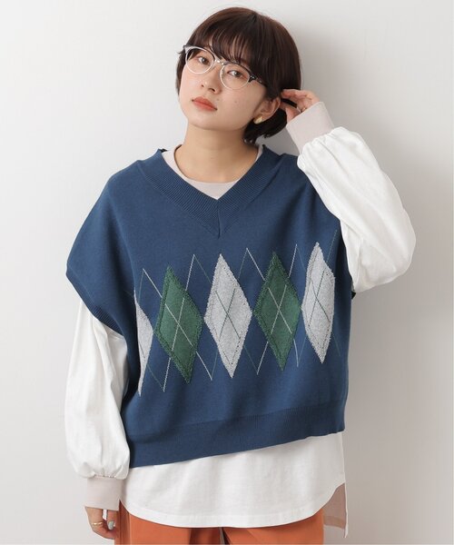 DOUBLE NAME（ダブルネーム）の「アーガイルニットベスト（ニット/セーター・レディース・ネイビー/オレンジ/ブラウン/キナリ・FREE）」の8枚目の写真