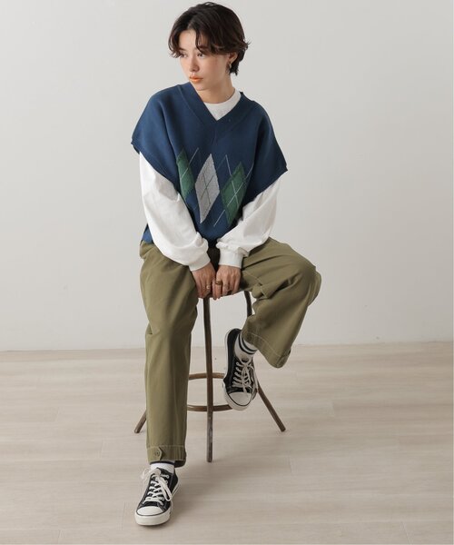 DOUBLE NAME（ダブルネーム）の「アーガイルニットベスト（ニット/セーター・レディース・ネイビー/オレンジ/ブラウン/キナリ・FREE）」の18枚目の写真