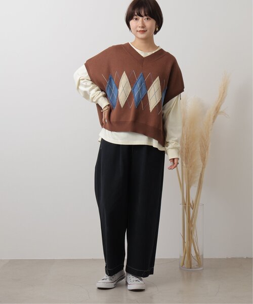 DOUBLE NAME（ダブルネーム）の「アーガイルニットベスト（ニット/セーター・レディース・ネイビー/オレンジ/ブラウン/キナリ・FREE）」の9枚目の写真