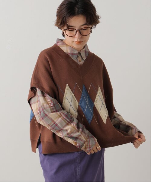 DOUBLE NAME（ダブルネーム）の「アーガイルニットベスト（ニット/セーター・レディース・ネイビー/オレンジ/ブラウン/キナリ・FREE）」の19枚目の写真