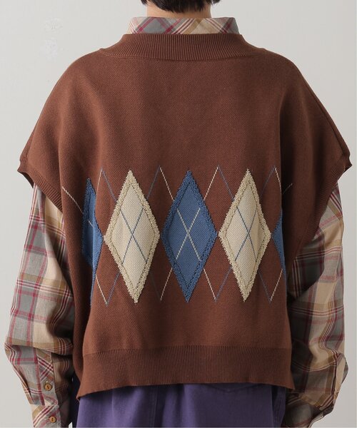 DOUBLE NAME（ダブルネーム）の「アーガイルニットベスト（ニット/セーター・レディース・ネイビー/オレンジ/ブラウン/キナリ・FREE）」の10枚目の写真