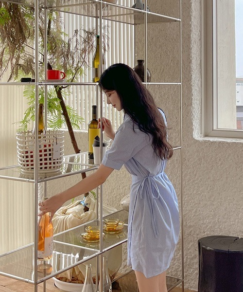 SONA（ソナ）の「SONYUNARA リネンストライプラップ半袖ミニワンピース（ワンピース・レディース・スカイブルー/ネイビー・FREE）」の14枚目の写真