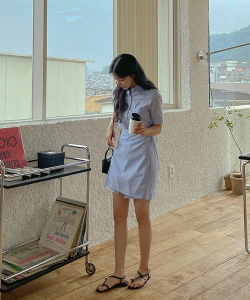 SONA（ソナ）の「SONYUNARA リネンストライプラップ半袖ミニワンピース（ワンピース・レディース・スカイブルー/ネイビー・FREE）」の22枚目の写真