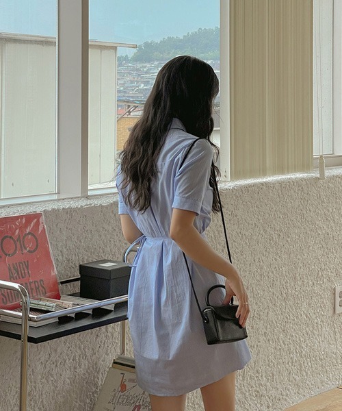 SONA（ソナ）の「SONYUNARA リネンストライプラップ半袖ミニワンピース（ワンピース・レディース・スカイブルー/ネイビー・FREE）」の3枚目の写真