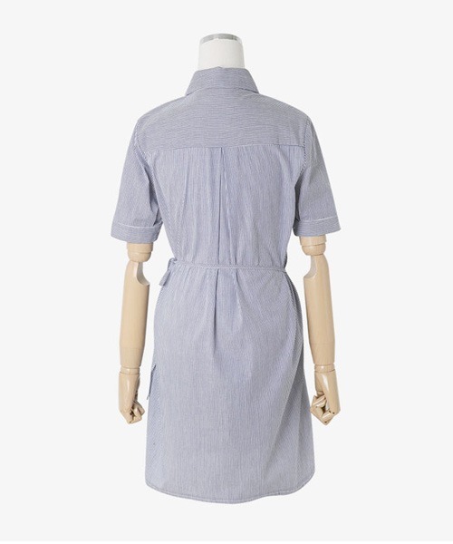 SONA（ソナ）の「SONYUNARA リネンストライプラップ半袖ミニワンピース（ワンピース・レディース・スカイブルー/ネイビー・FREE）」の18枚目の写真
