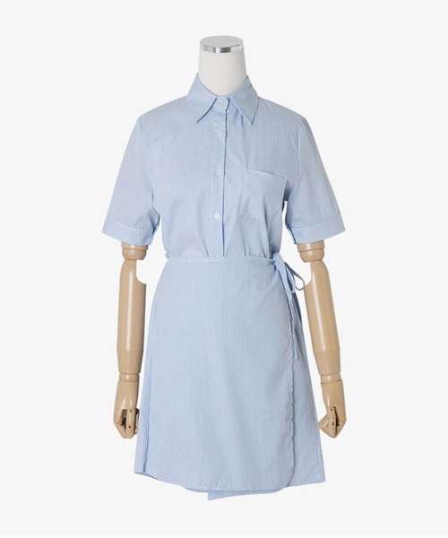 SONA（ソナ）の「SONYUNARA リネンストライプラップ半袖ミニワンピース（ワンピース・レディース・スカイブルー/ネイビー・FREE）」の7枚目の写真