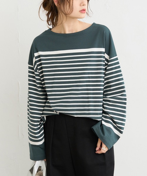 PUAL CE CIN(ピュアルセシン)の「パネルボーダーカットソー(Tシャツ/カットソー・レディース・ブラック系その他/グリーン系その他/ブルー系その他/ピンク系その他・FREE)」の3枚目の写真