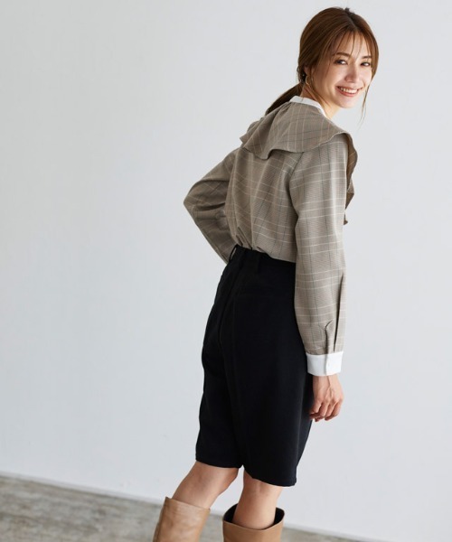 Pierrot（ピエロ）の「チェック柄クレリックフリルカラーブラウス（シャツ/ブラウス・レディース・イエロー/グリーン・L/M）」の7枚目の写真